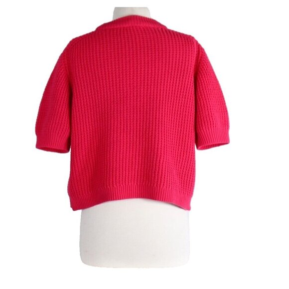 French Connection Women's Size Medium Fuschia Pink Waffle Knit Sweater S/S Shirt - Picture 5 of 6
